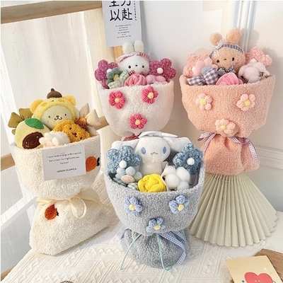 Καλή τιμή. 30x48cm Woolen Exquisite Cartoon Kuromi Plush Doll Bouquet Μικρό στυλ αρώματος Qixi Ημέρα του Δασκάλου Μικρή κούκλα δώρο τσάντα σε απευθείας σύνδεση