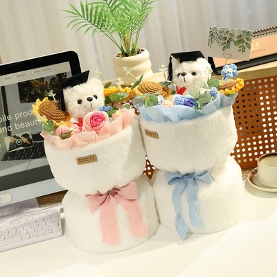 Αγορά Πτυχιακό μπουκέτο με λουλούδια αρκούδα - λουλούδια δώρο για τα πτυχία, της & του Αγίου Βαλεντίνου 20x40cm λουλούδια online manufacture