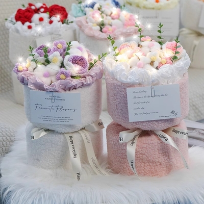 Αγορά Ρομαντικό Μικρό Κουνέλι Μπουκέτο Τελειωμένο Προϊόν Χειροποίητο πλεκτό Γούνα Ρόζα Ημέρα του Αγίου Βαλεντίνου Γενέθλια δώρο για κορίτσια online manufacture