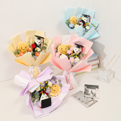 Αγορά Γιατρός αρκούδα αποφοίτηση μπουκέτο ηλιόσπορο πλεκτό μαλλί πλεκτό τελικό προϊόν προσομοίωση λουλούδι πανεπιστημιακή εισαγωγική εξέταση ενθάρρυνση δώρο online manufacture