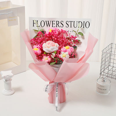 Αγορά Ρούζα και αναπνοή μωρού Στεγασμένα λουλούδια Πλέξιμο μπουκέτο Χειροδεμένο νήμα Φλωρική διακόσμηση 30x30cm διαδικτυακή κατασκευή