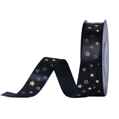 Καλή τιμή. FAMOUS Black Gilding Custom Silk Ribbon Printed For Logo Gifts Τεμπέτες Webbing Πλειστηριασμός σε απευθείας σύνδεση