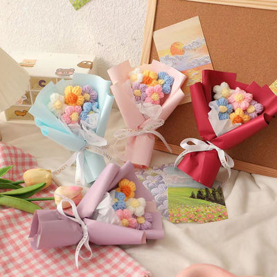 Καλή τιμή. Χειροποίητο Puff Stitch Μίνι πλεκτό μπουκέτο γλυκό νήμα λουλούδια δώρο για τα γενέθλια της Bestie ς / Ημέρα του Αγίου Βαλεντίνου σε απευθείας σύνδεση