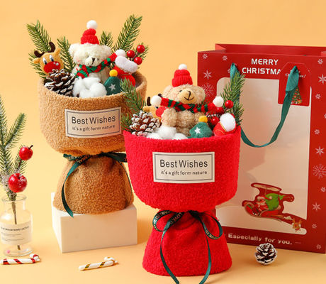 Καλή τιμή. Χριστουγεννιάτικο μπουκέτο με λουλούδια από αρκουδάκι με λουλούδια - Γλυκό δώρο για την καλύτερη φίλη της σε απευθείας σύνδεση