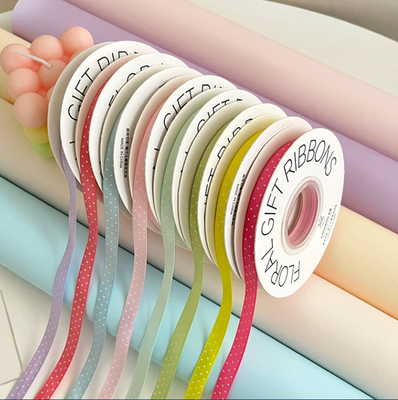 Καλή τιμή. Πολυεστέρα διπλής όψης Polka Dot Ribbon 1cm/18m Ιδανικό για χειροποίητη συσκευασία DIY Λουλούδια μπουκέτο και διακόσμηση τόξου σε απευθείας σύνδεση