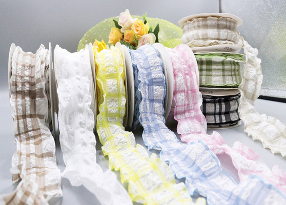 Πλέσιμο Ιαπωνικό και Κορεάτικο στυλ Puff Wrinkle Grid Band Hair Accessories Packaging Flower Bow Swimming Edge Grid Ribbon χειροποίητο