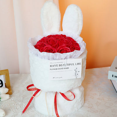 Καλή τιμή. Φεστιβάλ Qixi ανθοδέσμη μπουκέτο, δώρο της Ημέρας της Μητέρας, χαριτωμένα αυτιά κουνελιού, τεχνητά λουλούδια, σαπούνι, ανθοδέσμη τελικό προϊόν σε απευθείας σύνδεση