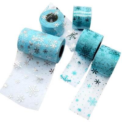 Καλή τιμή. Ο μπλε Snowflake πολυεστέρας Organza Tulle σχεδίων κυλά το ύφασμα 15.2cm σε απευθείας σύνδεση